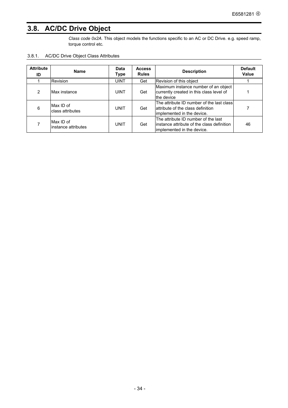 Ac/dc drive object | Toshiba DeviceNet Option DEV002Z-1 User Manual | Page 35 / 37