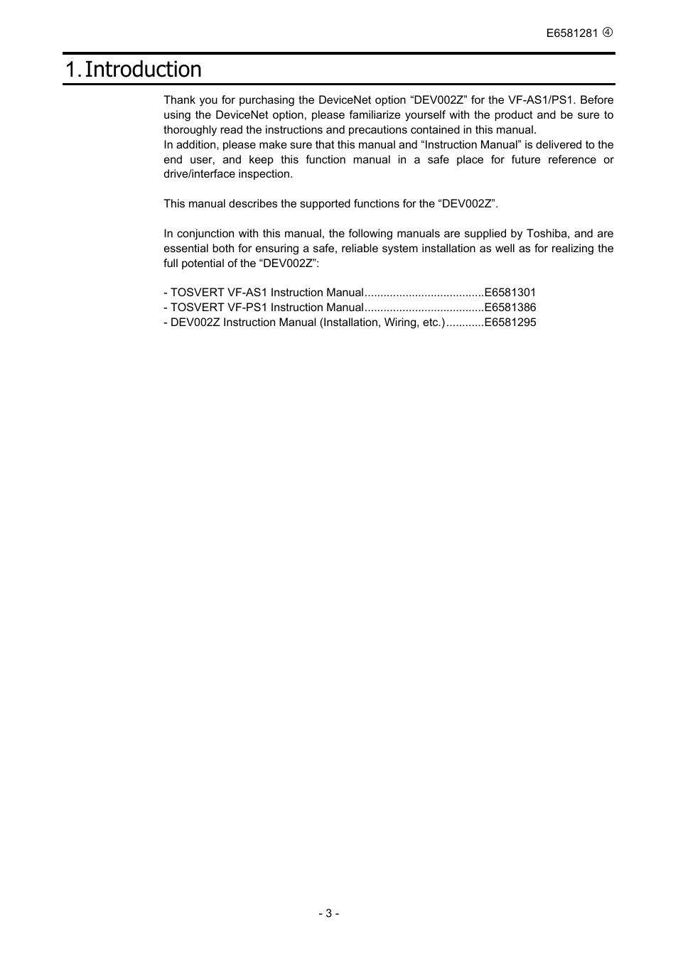 Introduction | Toshiba DeviceNet Option DEV002Z-1 User Manual | Page 4 / 37