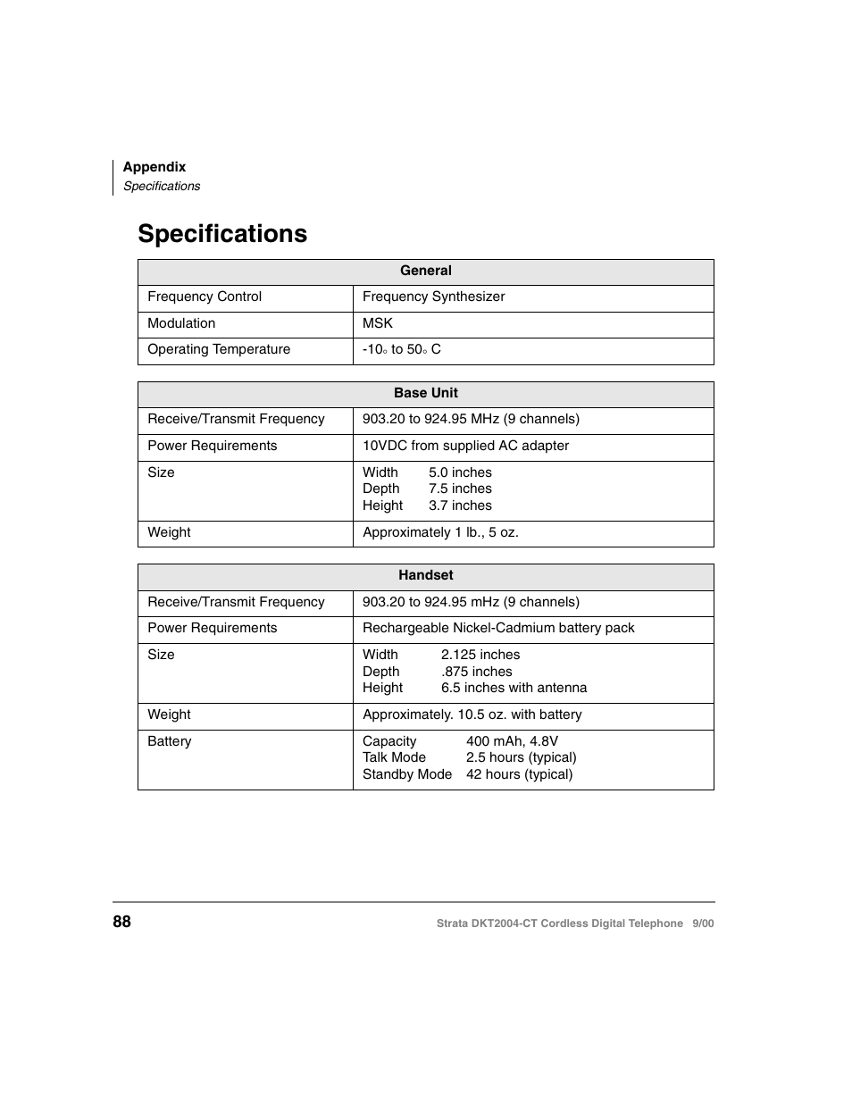 Specifications | Toshiba DKT2004-CT User Manual | Page 100 / 111