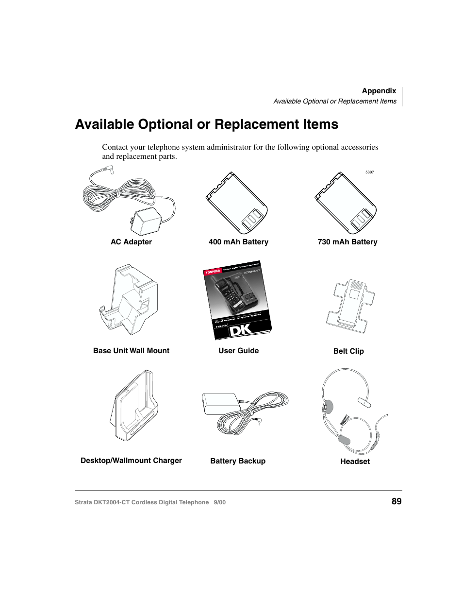 Available optional or replacement items | Toshiba DKT2004-CT User Manual | Page 101 / 111