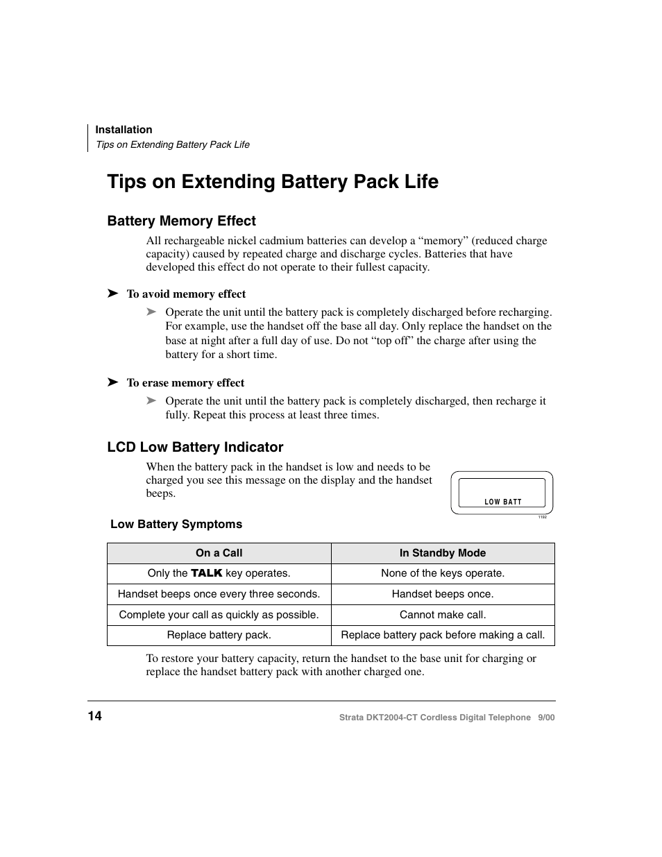 Tips on extending battery pack life, Battery memory effect, Lcd low battery indicator | Battery memory effect lcd low battery indicator, Verified account codes | Toshiba DKT2004-CT User Manual | Page 26 / 111