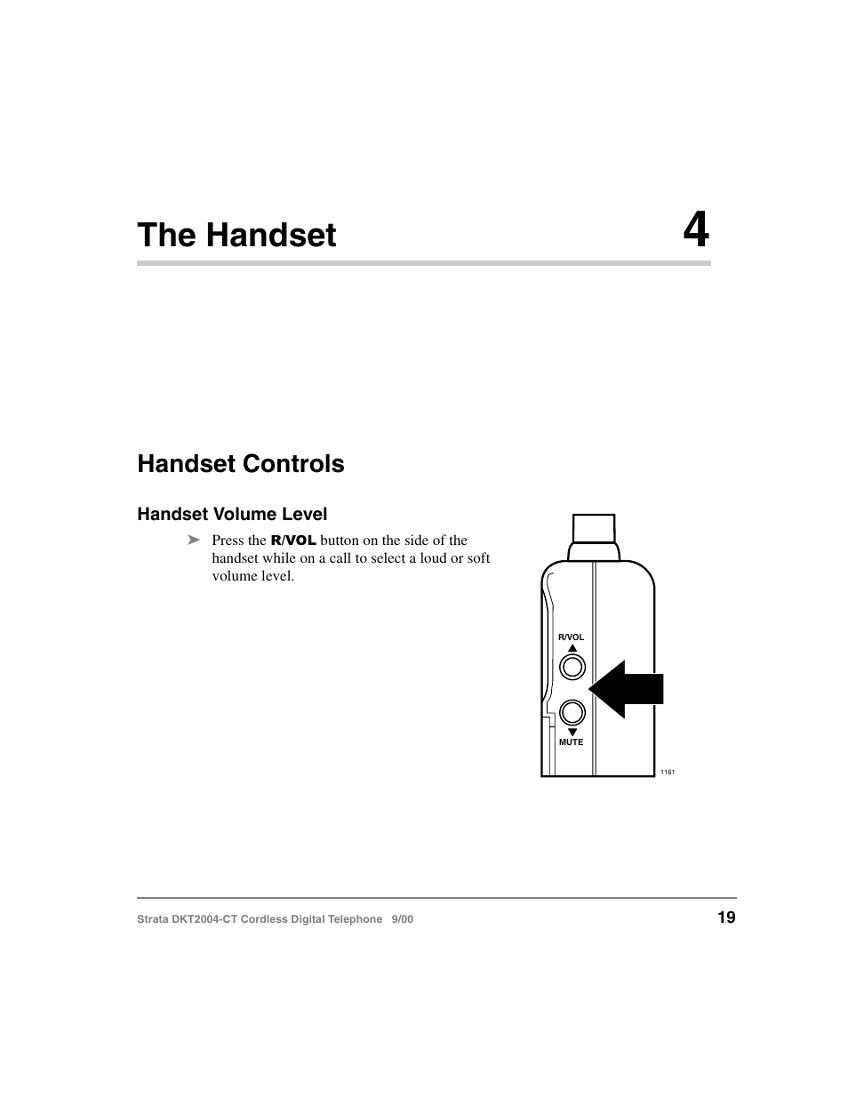 Chapter 4 - the handset, Handset controls, Handset volume level | Chapter 4 – the handset, The handset | Toshiba DKT2004-CT User Manual | Page 31 / 111