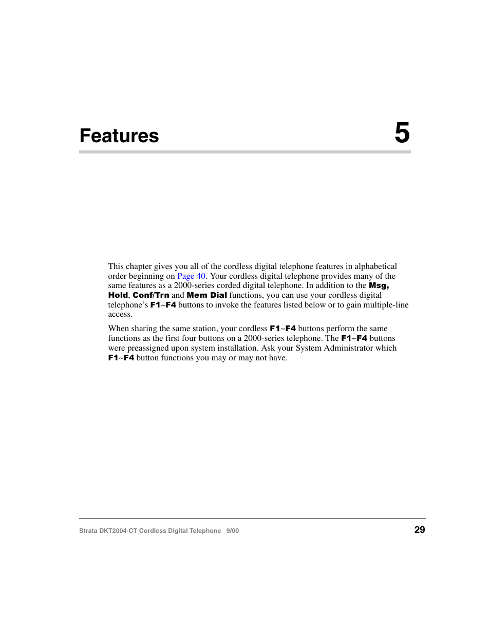 Chapter 5 - features, Chapter 5 – features, Features | Toshiba DKT2004-CT User Manual | Page 41 / 111