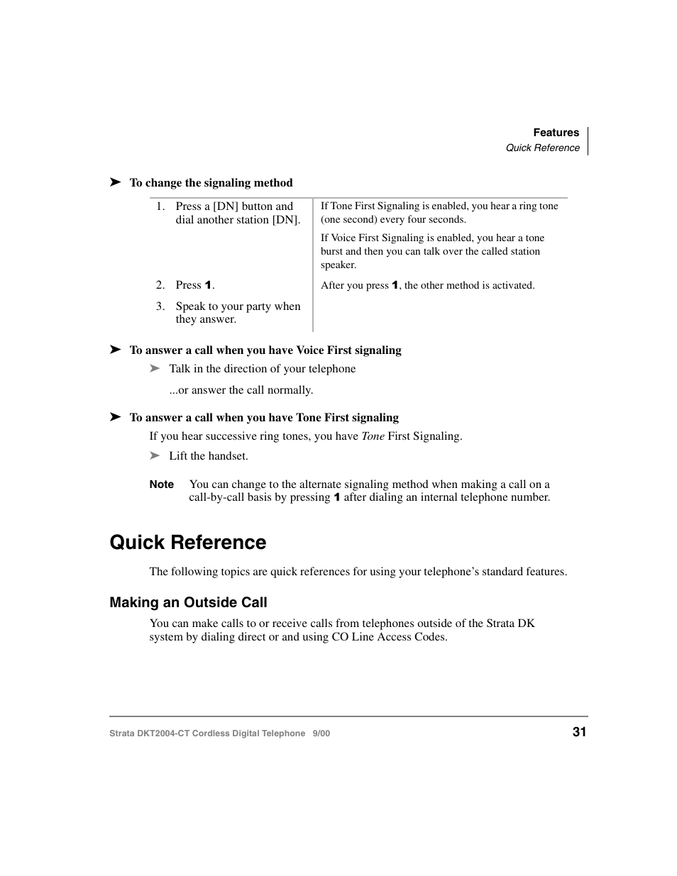 Quick reference, Making an outside call | Toshiba DKT2004-CT User Manual | Page 43 / 111