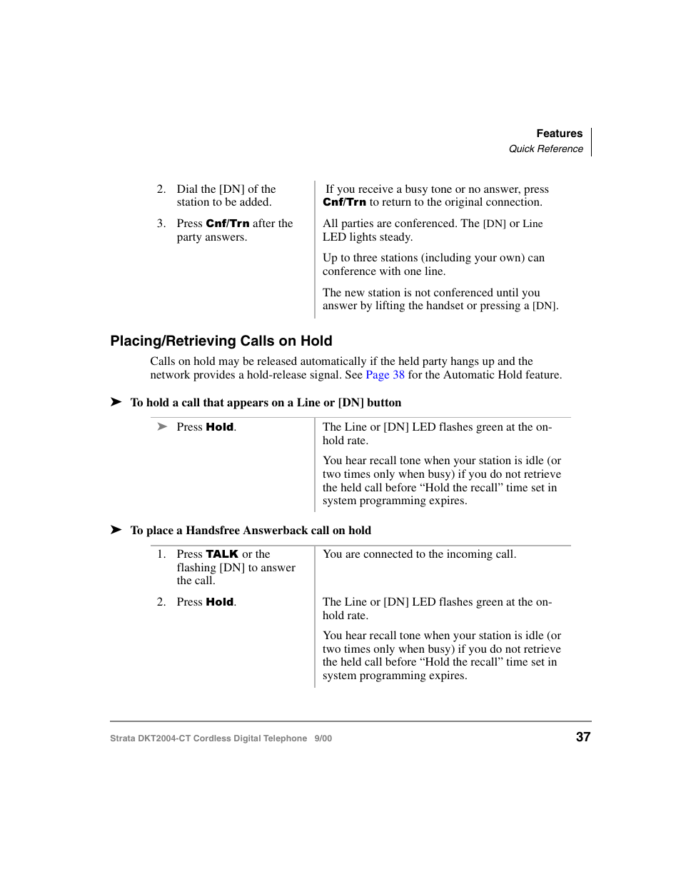 Placing/retrieving calls on hold | Toshiba DKT2004-CT User Manual | Page 49 / 111