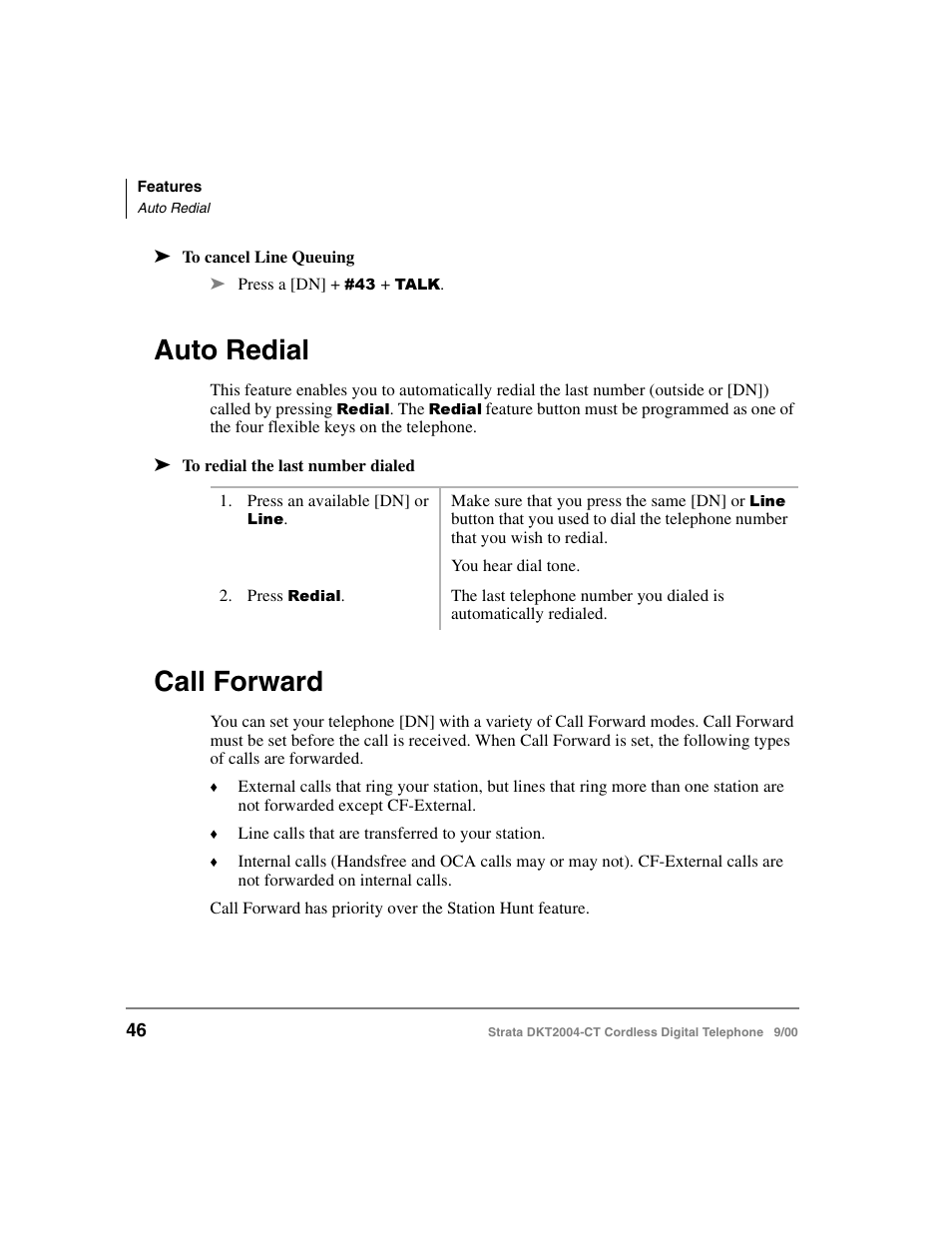 Auto redial, Call forward, Auto redial call forward | Toshiba DKT2004-CT User Manual | Page 58 / 111
