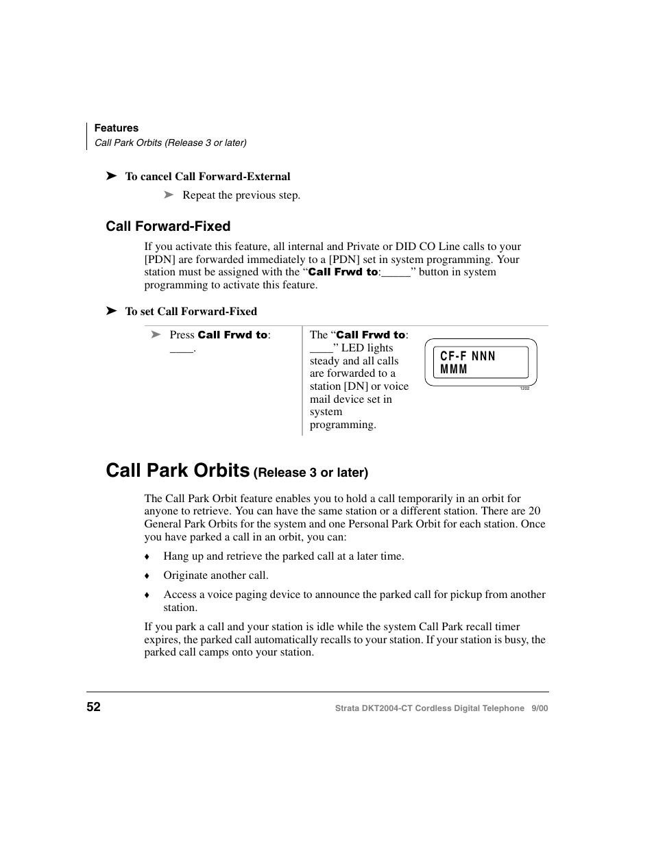 Call forward-fixed, Call park orbits (release 3 or later), Call park orbits | Toshiba DKT2004-CT User Manual | Page 64 / 111