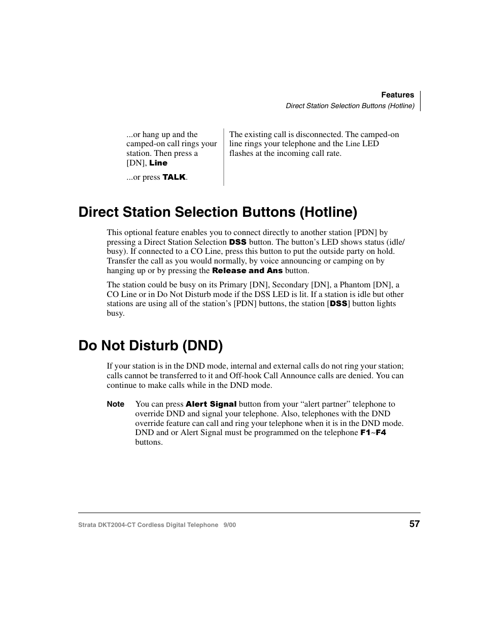 Direct station selection buttons (hotline), Do not disturb (dnd) | Toshiba DKT2004-CT User Manual | Page 69 / 111