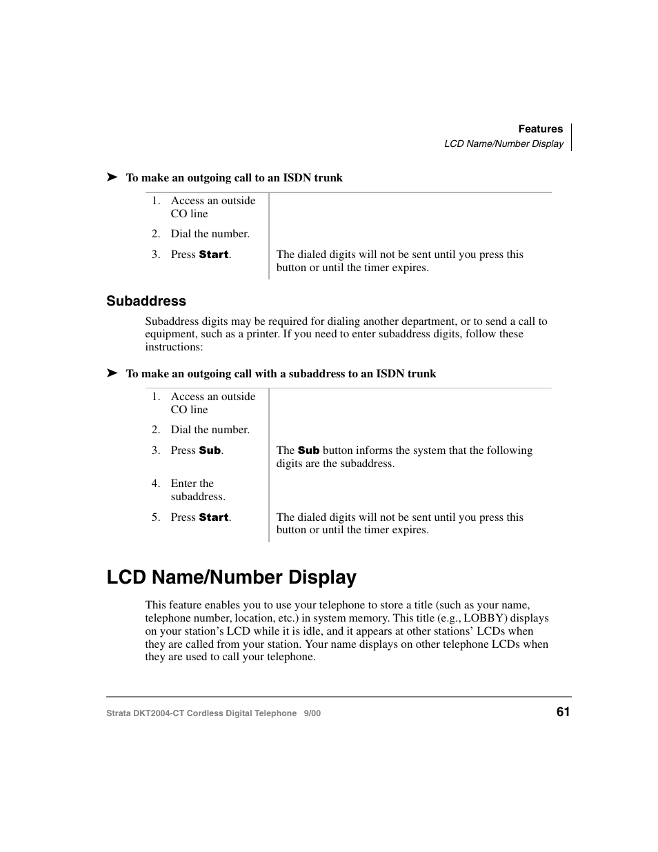 Subaddress, Lcd name/number display | Toshiba DKT2004-CT User Manual | Page 73 / 111