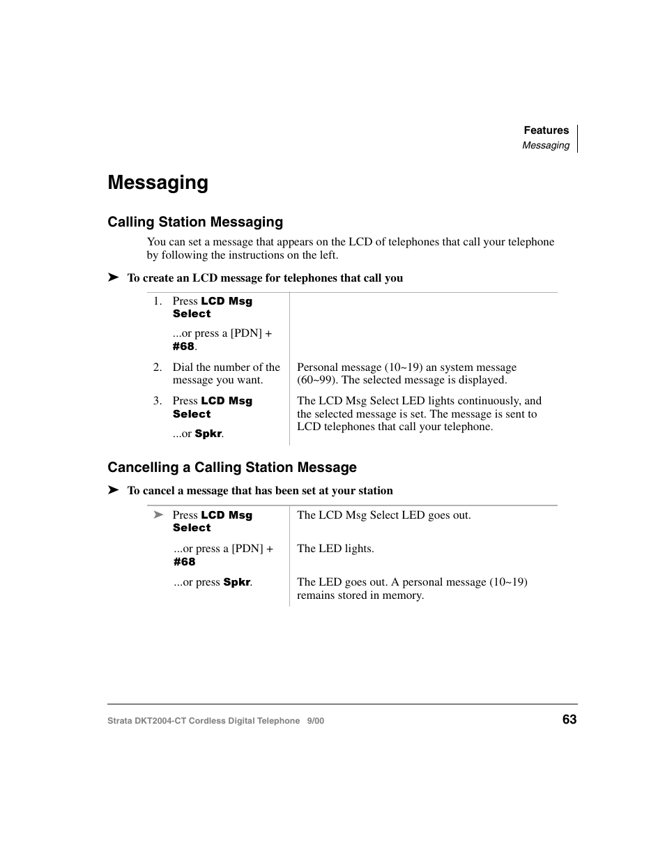 Messaging, Calling station messaging, Cancelling a calling station message | Toshiba DKT2004-CT User Manual | Page 75 / 111