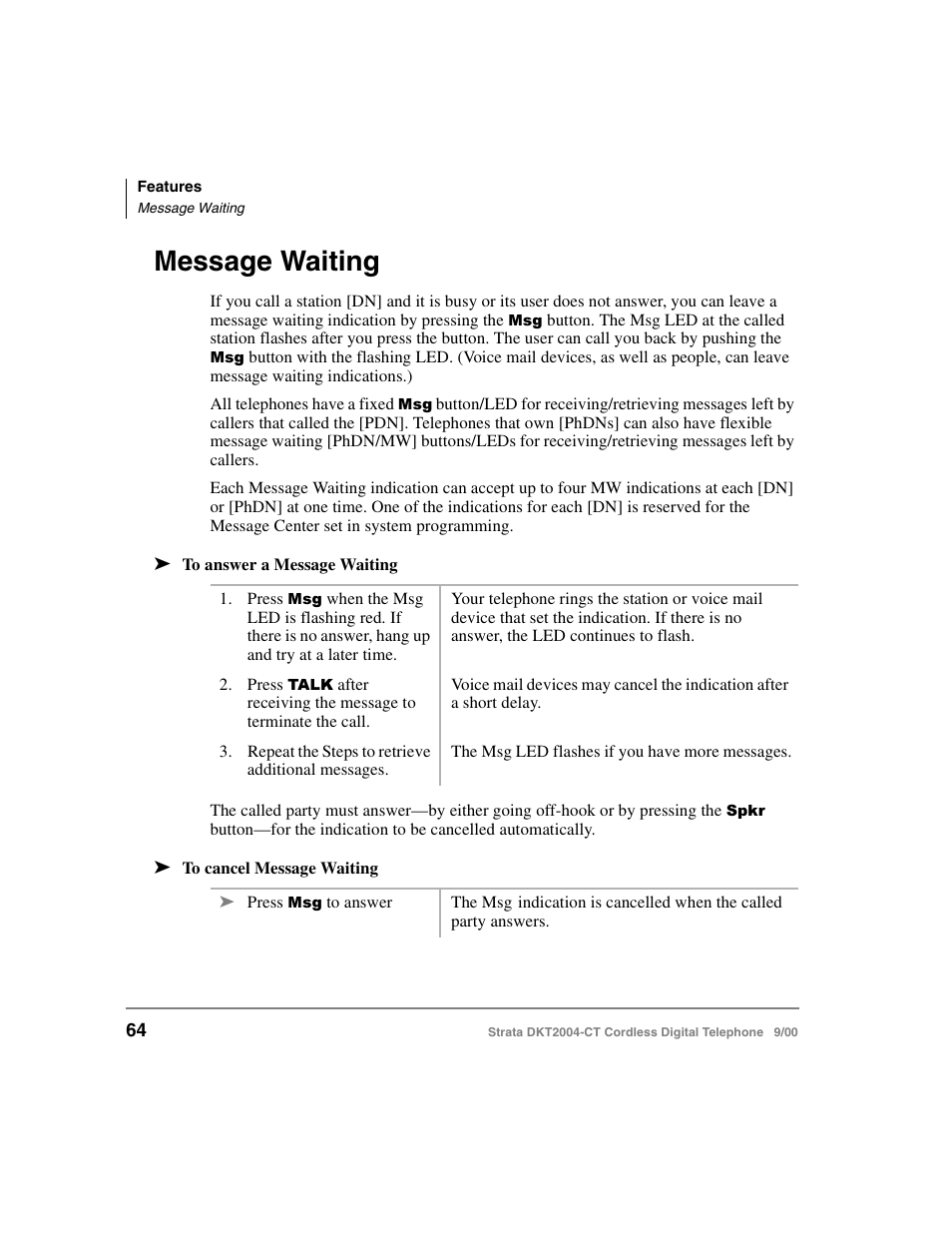 Message waiting | Toshiba DKT2004-CT User Manual | Page 76 / 111