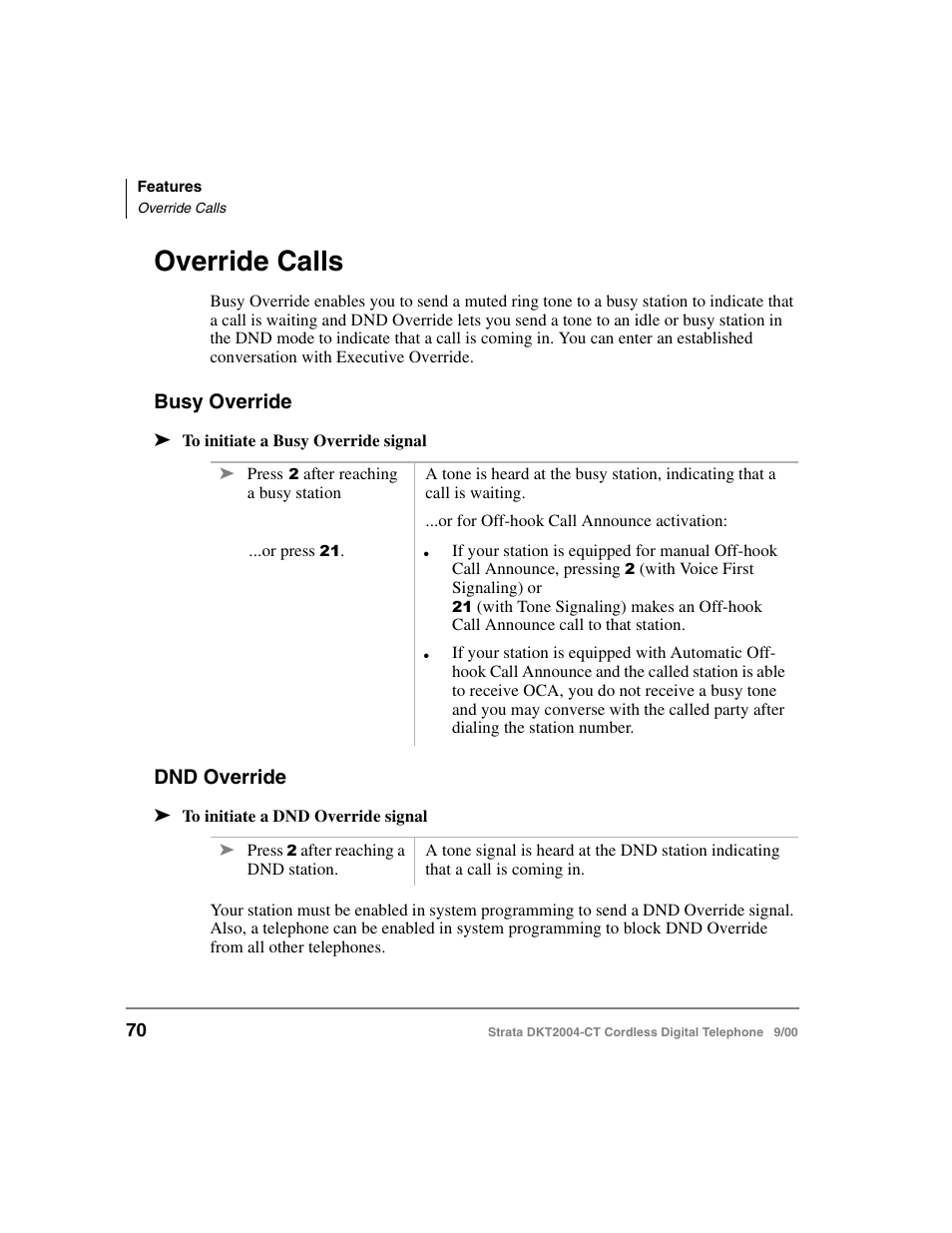 Override calls, Busy override, Dnd override | Busy override dnd override | Toshiba DKT2004-CT User Manual | Page 82 / 111