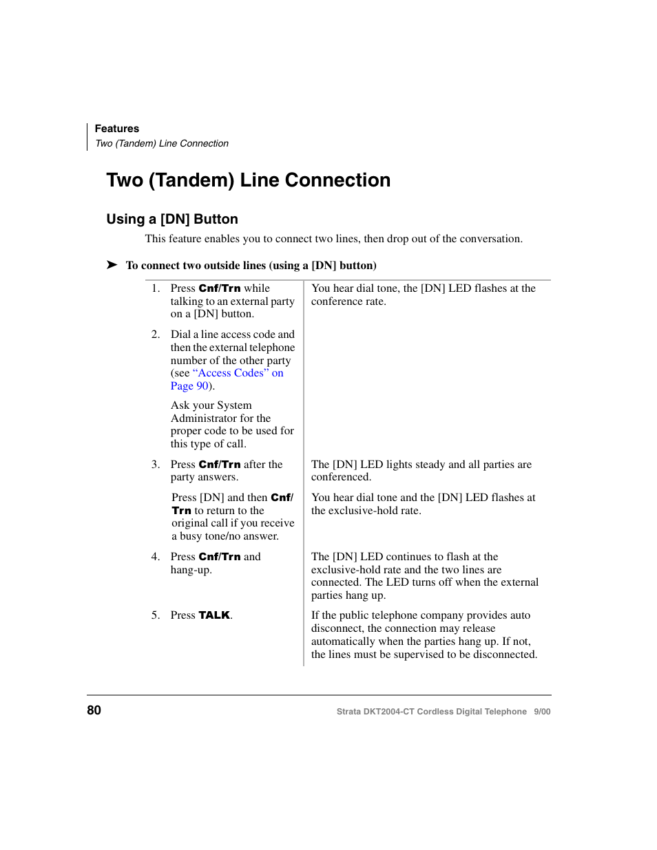 Two (tandem) line connection, Using a [dn] button | Toshiba DKT2004-CT User Manual | Page 92 / 111