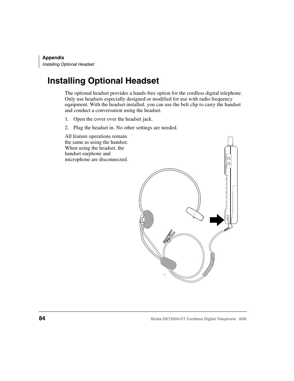 Installing optional headset | Toshiba DKT2004-CT User Manual | Page 96 / 111