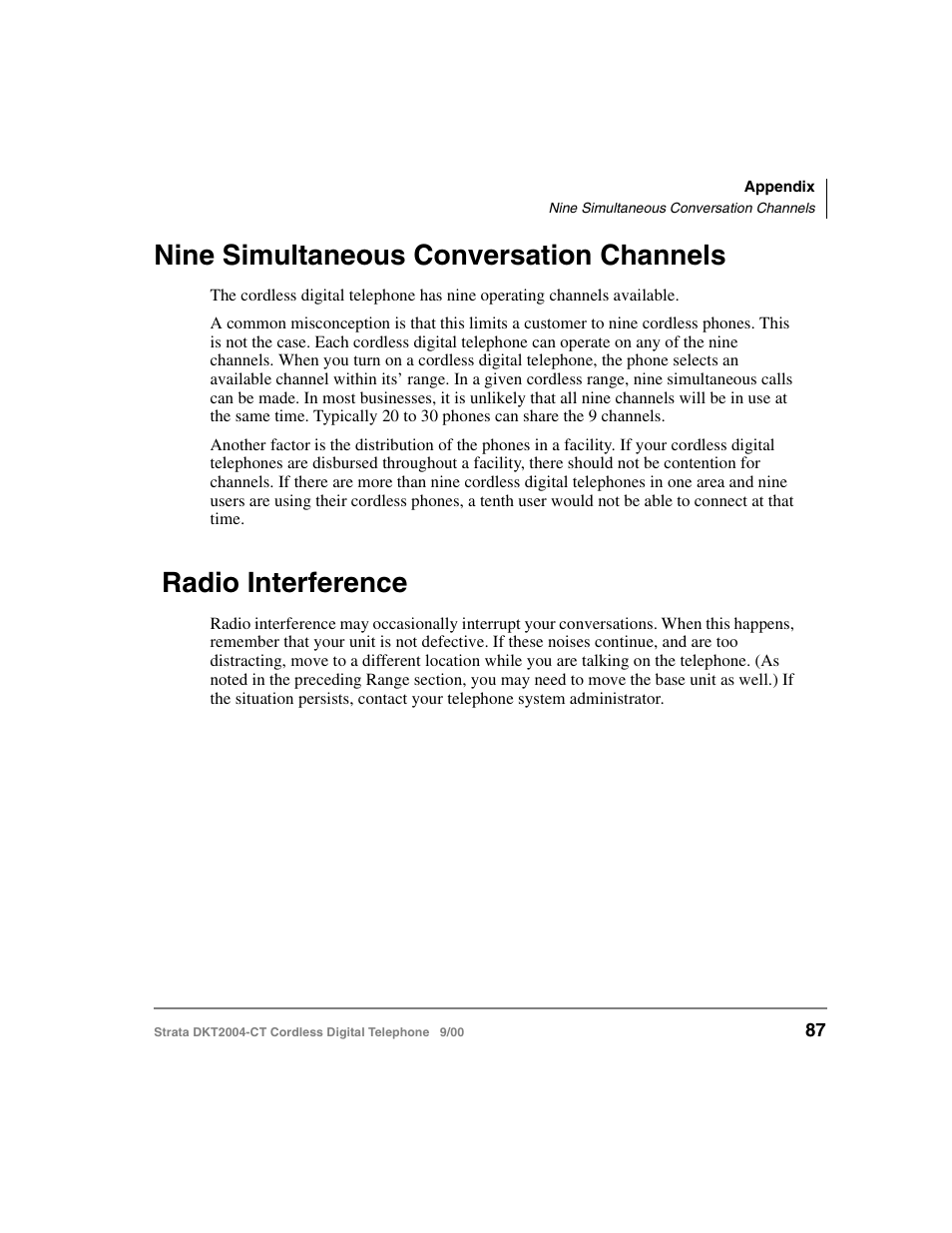 Nine simultaneous conversation channels, Radio interference | Toshiba DKT2004-CT User Manual | Page 99 / 111