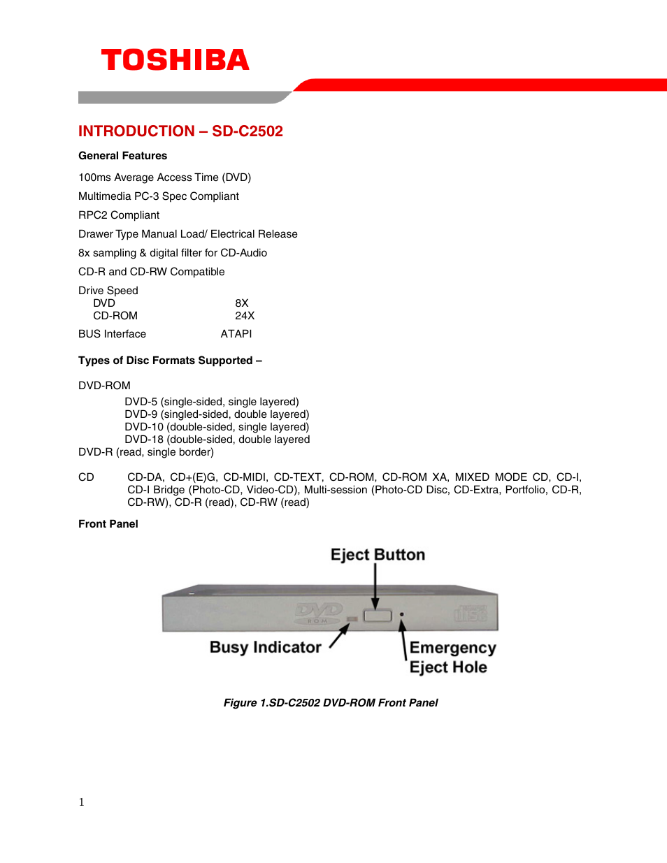 Introduction – sd-c2502 | Toshiba SD-C2502 User Manual | Page 3 / 12