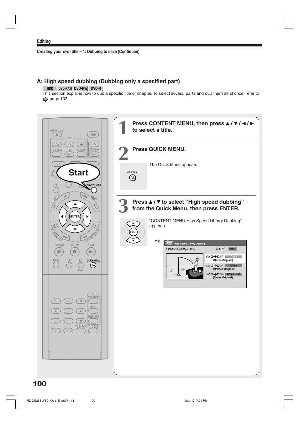 Start | Toshiba HDD/DVD Video Recorder RD-XS35SU User Manual | Page 100 / 225
