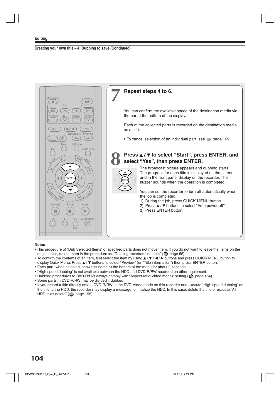 Toshiba HDD/DVD Video Recorder RD-XS35SU User Manual | Page 104 / 225