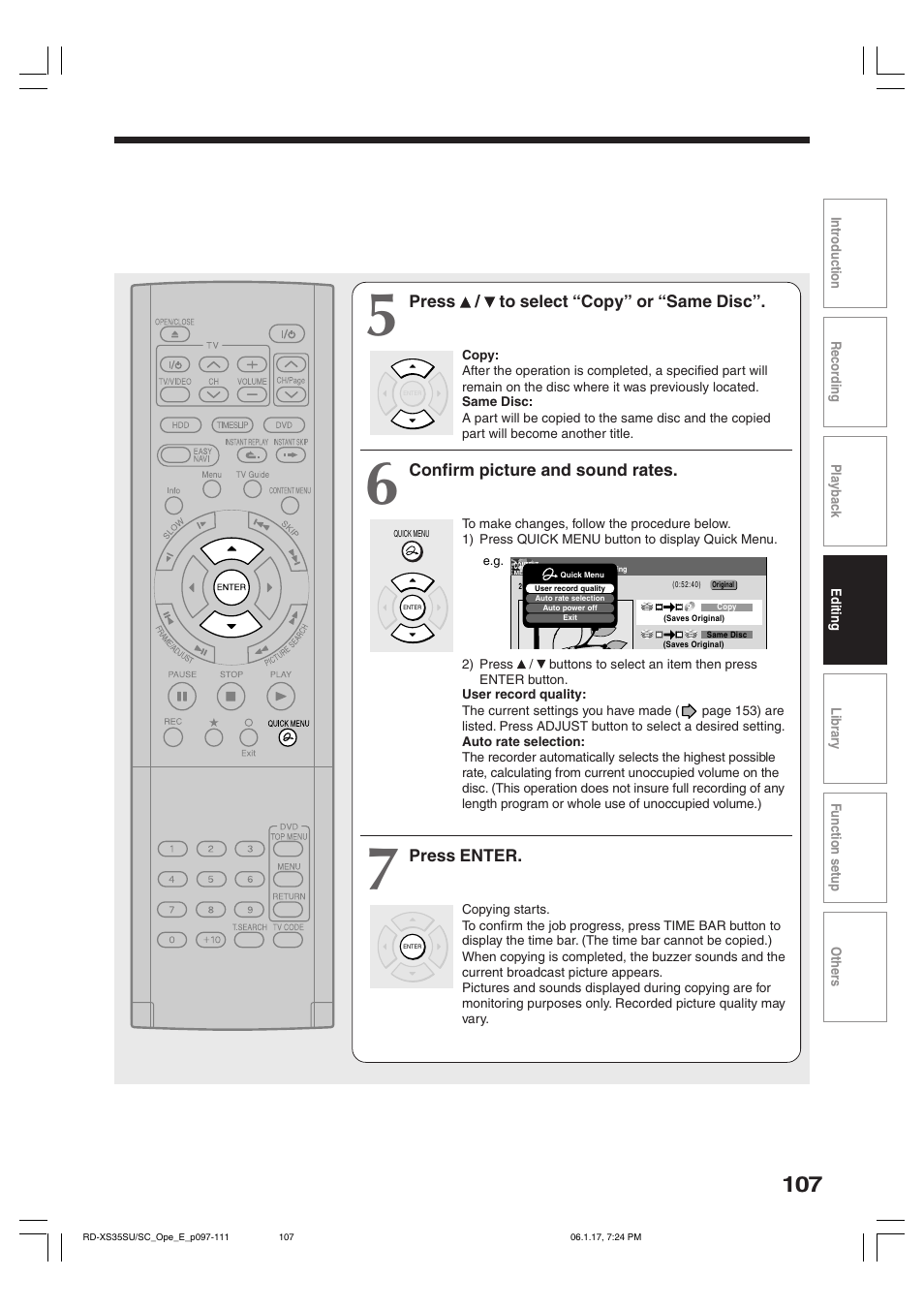 Toshiba HDD/DVD Video Recorder RD-XS35SU User Manual | Page 107 / 225
