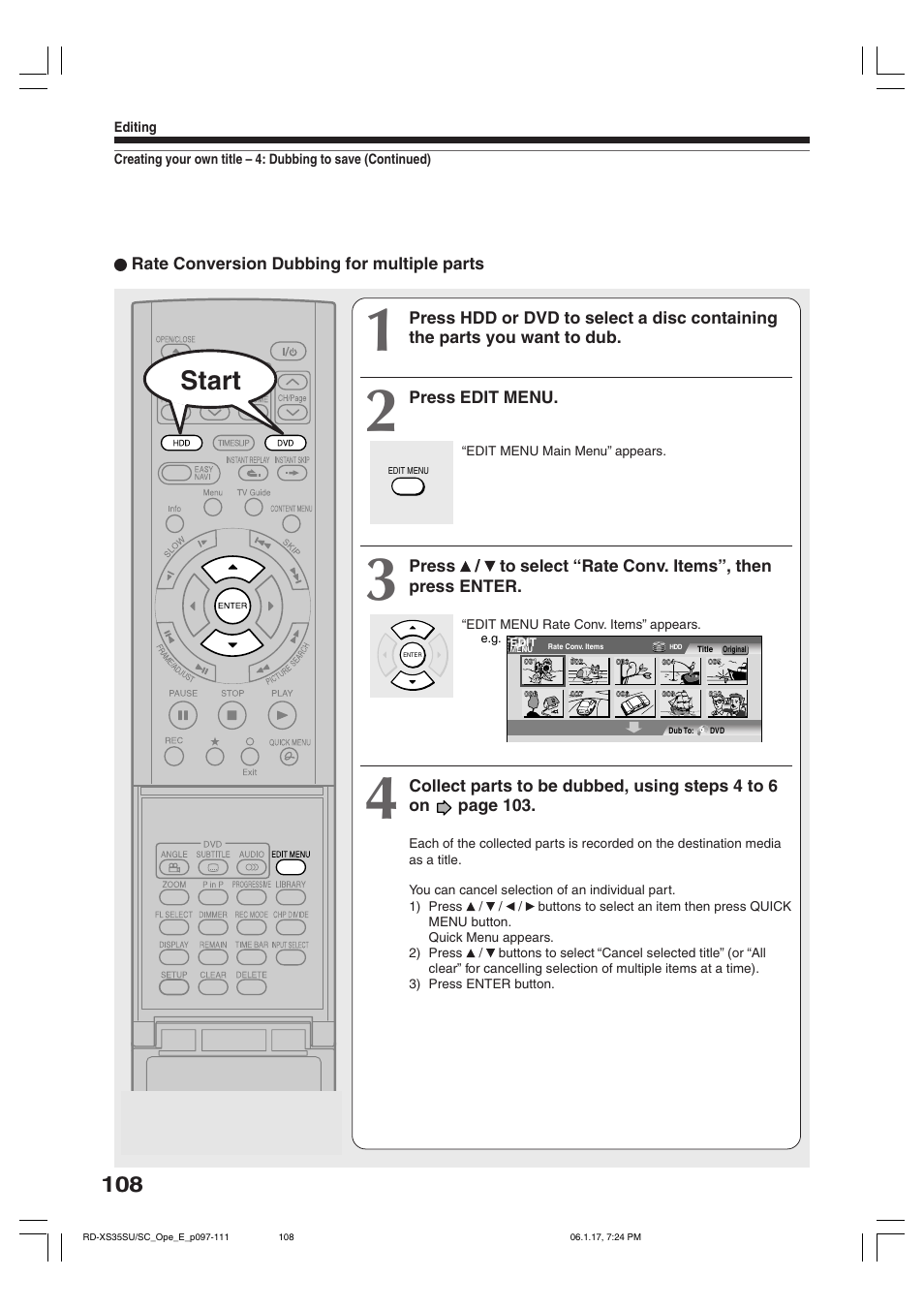 Start | Toshiba HDD/DVD Video Recorder RD-XS35SU User Manual | Page 108 / 225