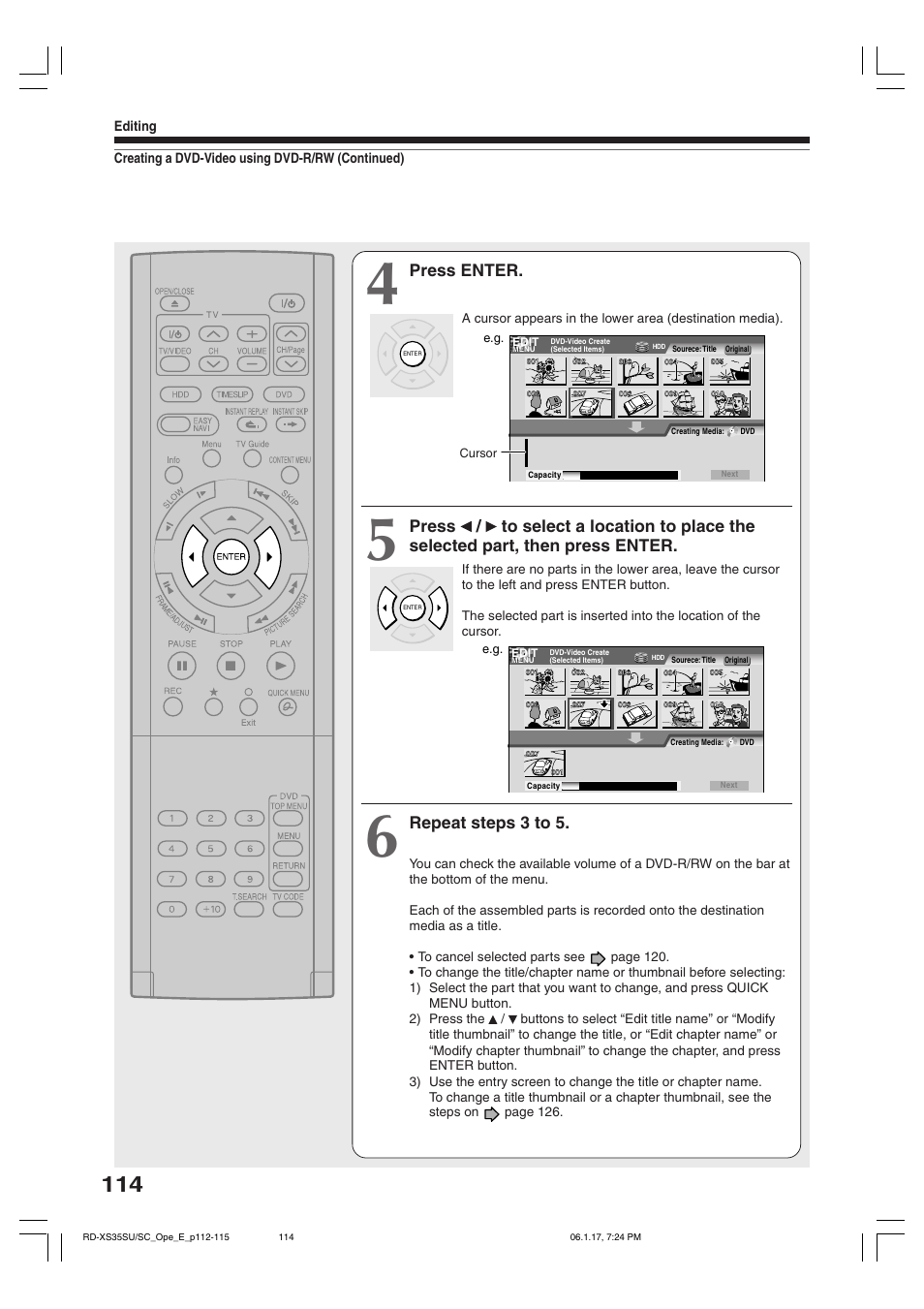 Press enter, Repeat steps 3 to 5 | Toshiba HDD/DVD Video Recorder RD-XS35SU User Manual | Page 114 / 225