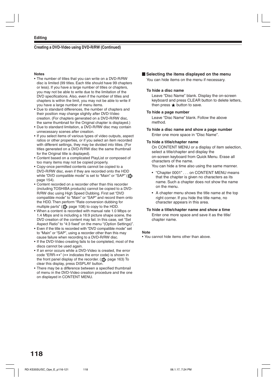 Toshiba HDD/DVD Video Recorder RD-XS35SU User Manual | Page 118 / 225