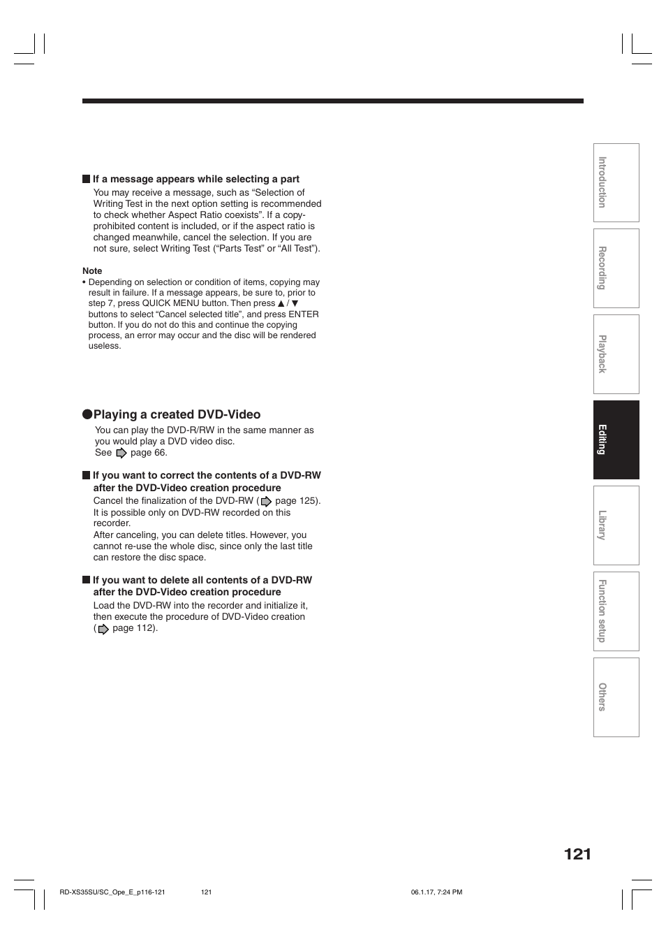 Playing a created dvd-video | Toshiba HDD/DVD Video Recorder RD-XS35SU User Manual | Page 121 / 225