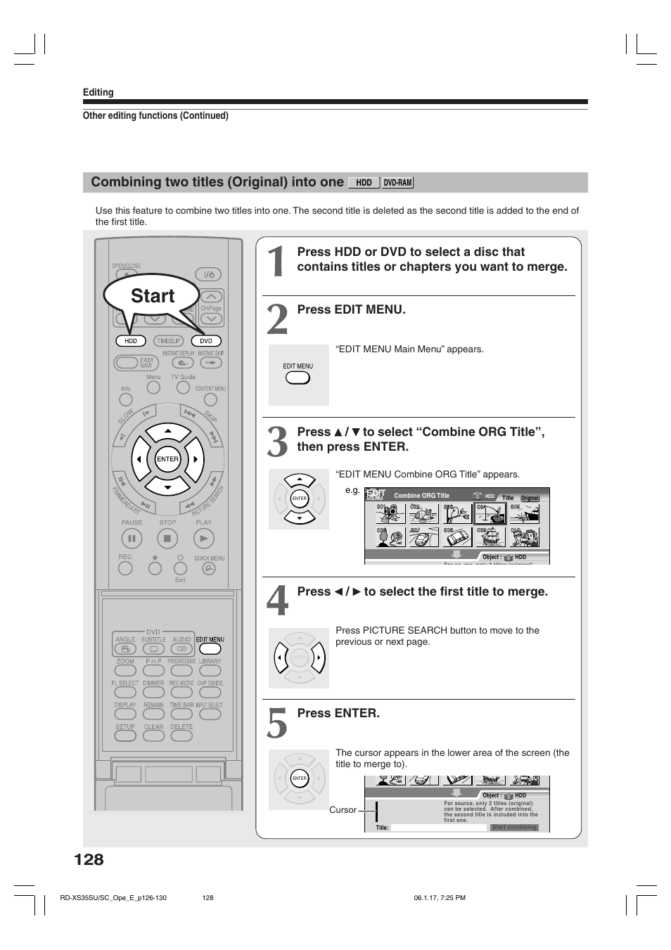 Start | Toshiba HDD/DVD Video Recorder RD-XS35SU User Manual | Page 128 / 225