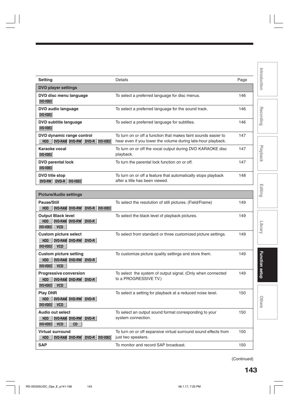 Toshiba HDD/DVD Video Recorder RD-XS35SU User Manual | Page 143 / 225
