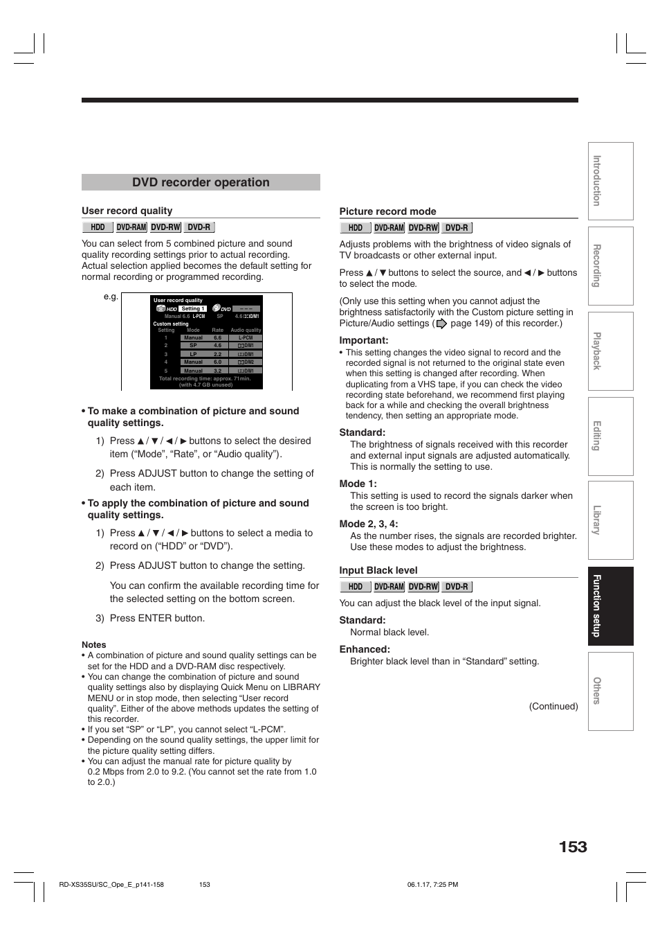 Dvd recorder operation | Toshiba HDD/DVD Video Recorder RD-XS35SU User Manual | Page 153 / 225