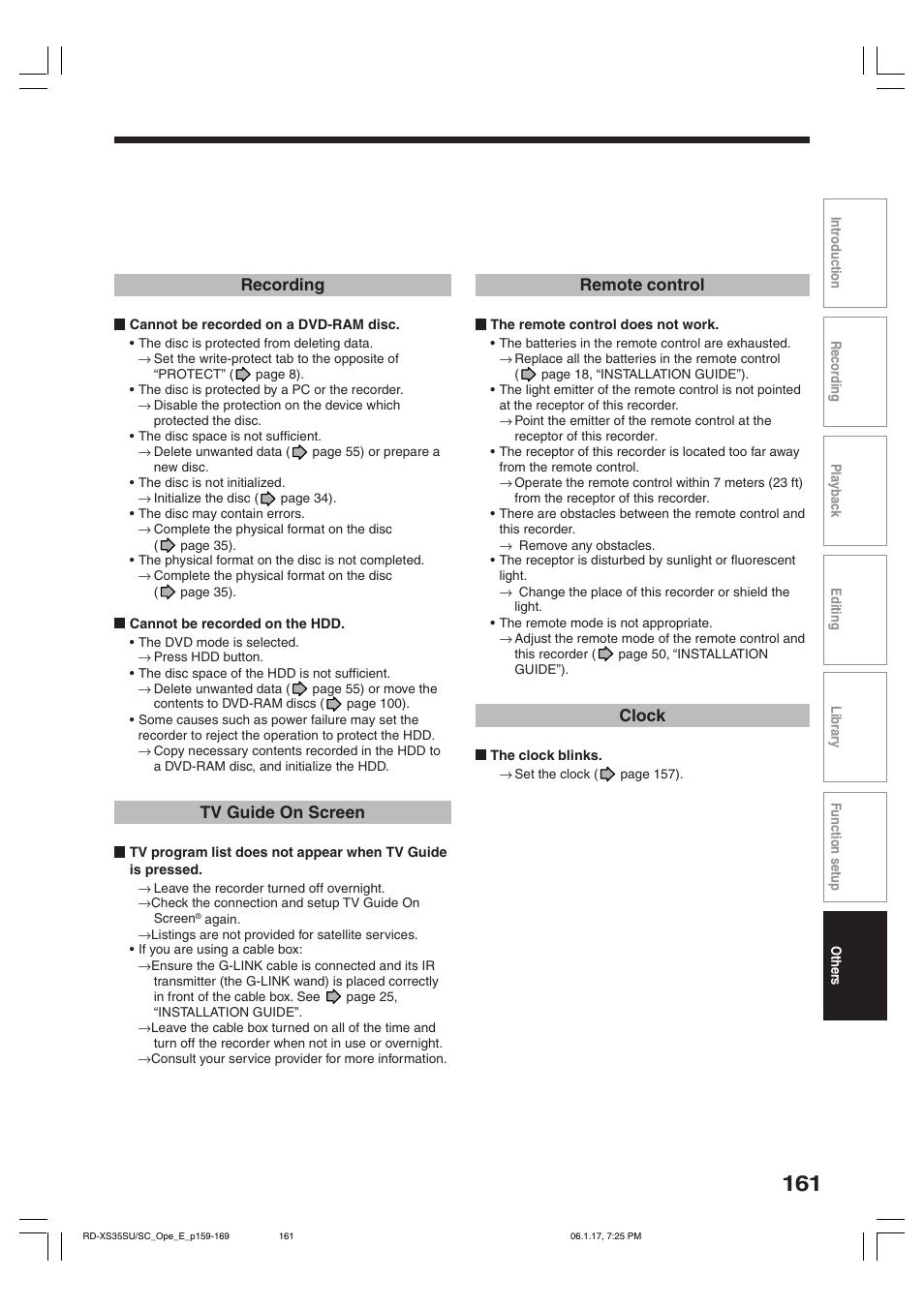 Recording, Tv guide on screen, Remote control | Clock | Toshiba HDD/DVD Video Recorder RD-XS35SU User Manual | Page 161 / 225