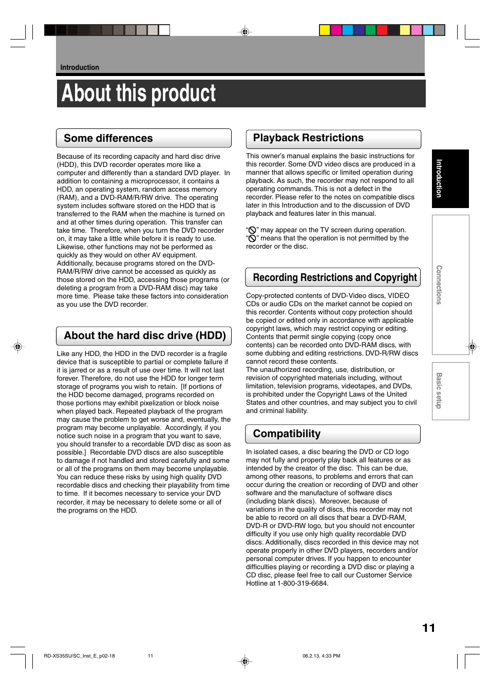 About this product, Some differences, About the hard disc drive (hdd) | Playback restrictions, Recording restrictions and copyright, Compatibility | Toshiba HDD/DVD Video Recorder RD-XS35SU User Manual | Page 180 / 225