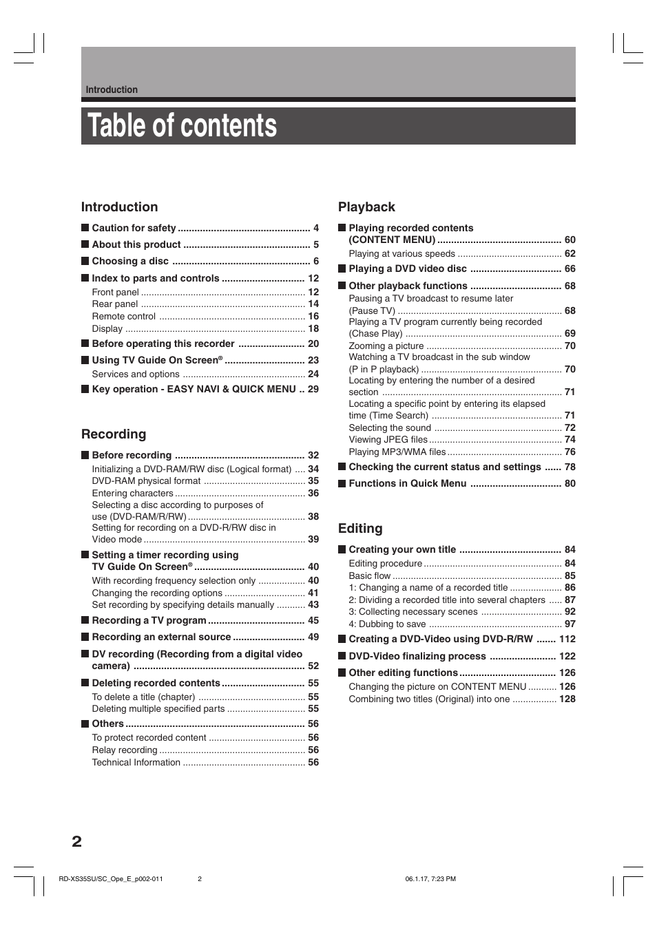 Toshiba HDD/DVD Video Recorder RD-XS35SU User Manual | Page 2 / 225
