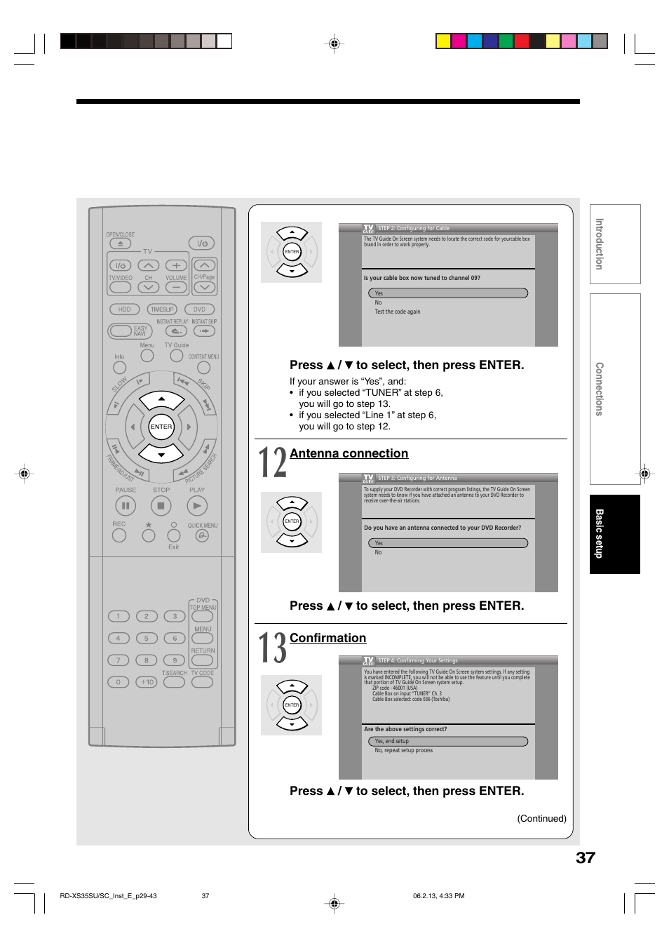 Press / to select, then press enter, Confirmation press / to select, then press enter | Toshiba HDD/DVD Video Recorder RD-XS35SU User Manual | Page 206 / 225
