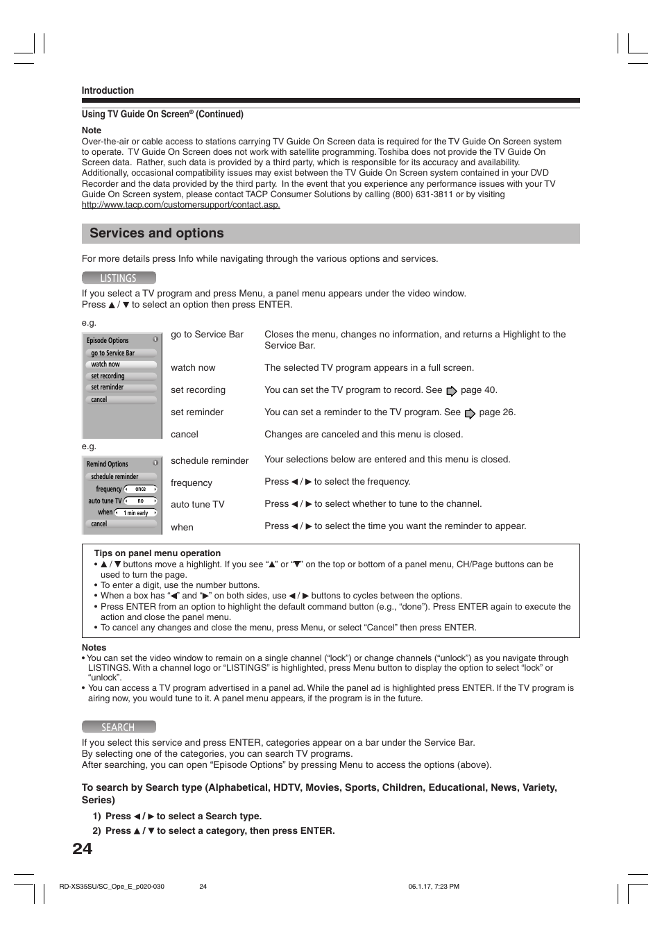 Services and options | Toshiba HDD/DVD Video Recorder RD-XS35SU User Manual | Page 24 / 225