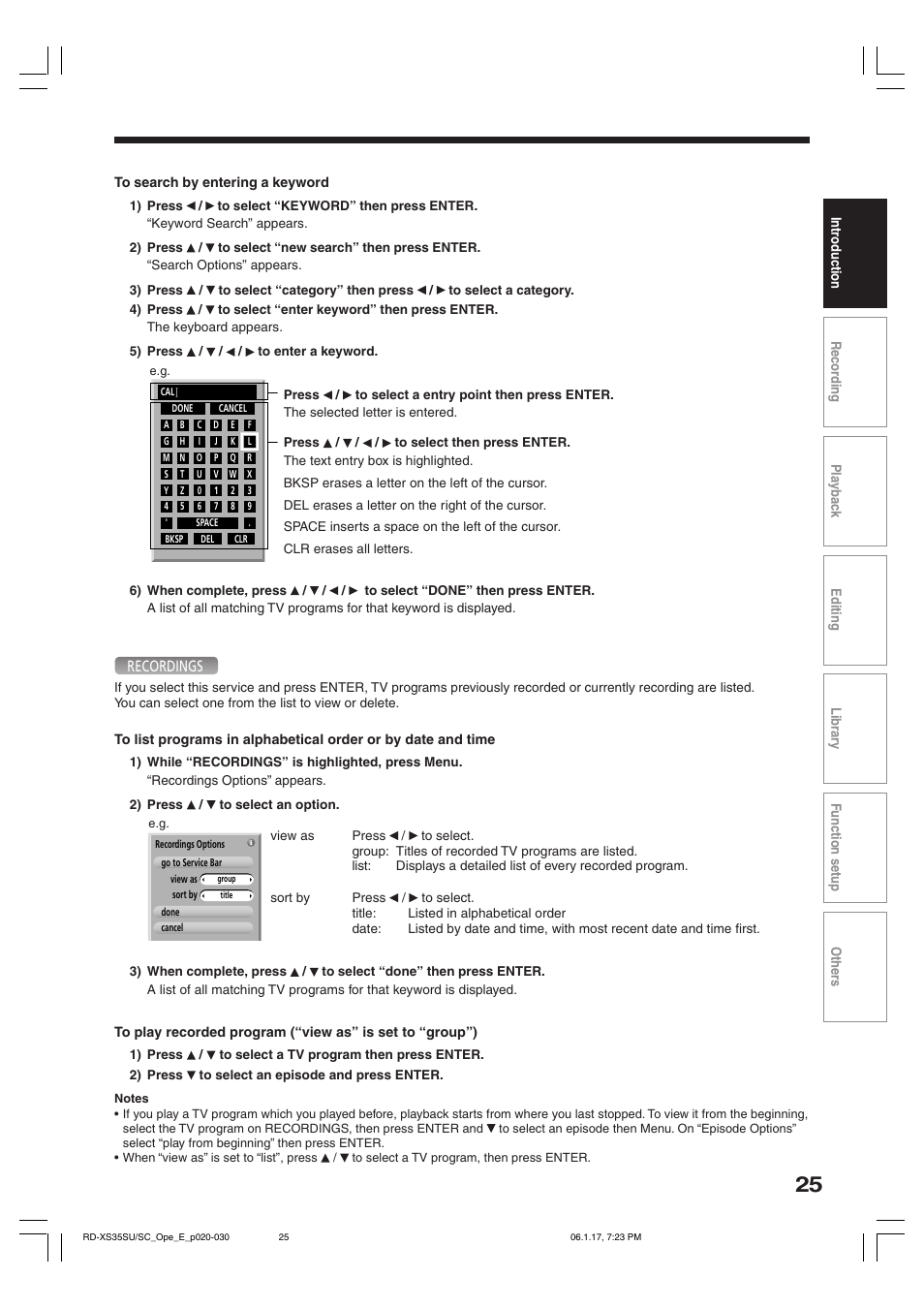 Recordings | Toshiba HDD/DVD Video Recorder RD-XS35SU User Manual | Page 25 / 225