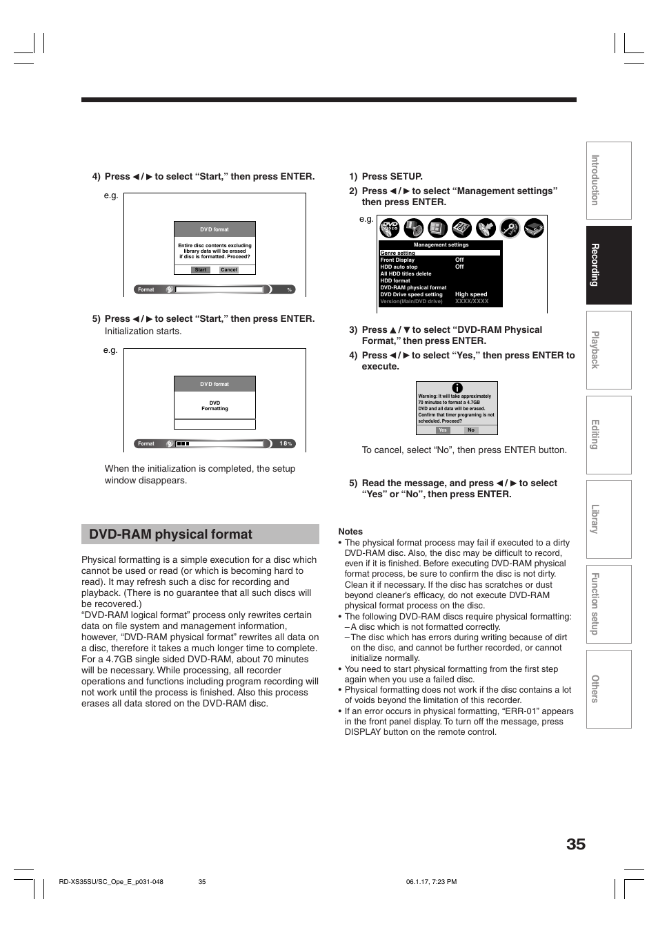 Dvd-ram physical format | Toshiba HDD/DVD Video Recorder RD-XS35SU User Manual | Page 35 / 225