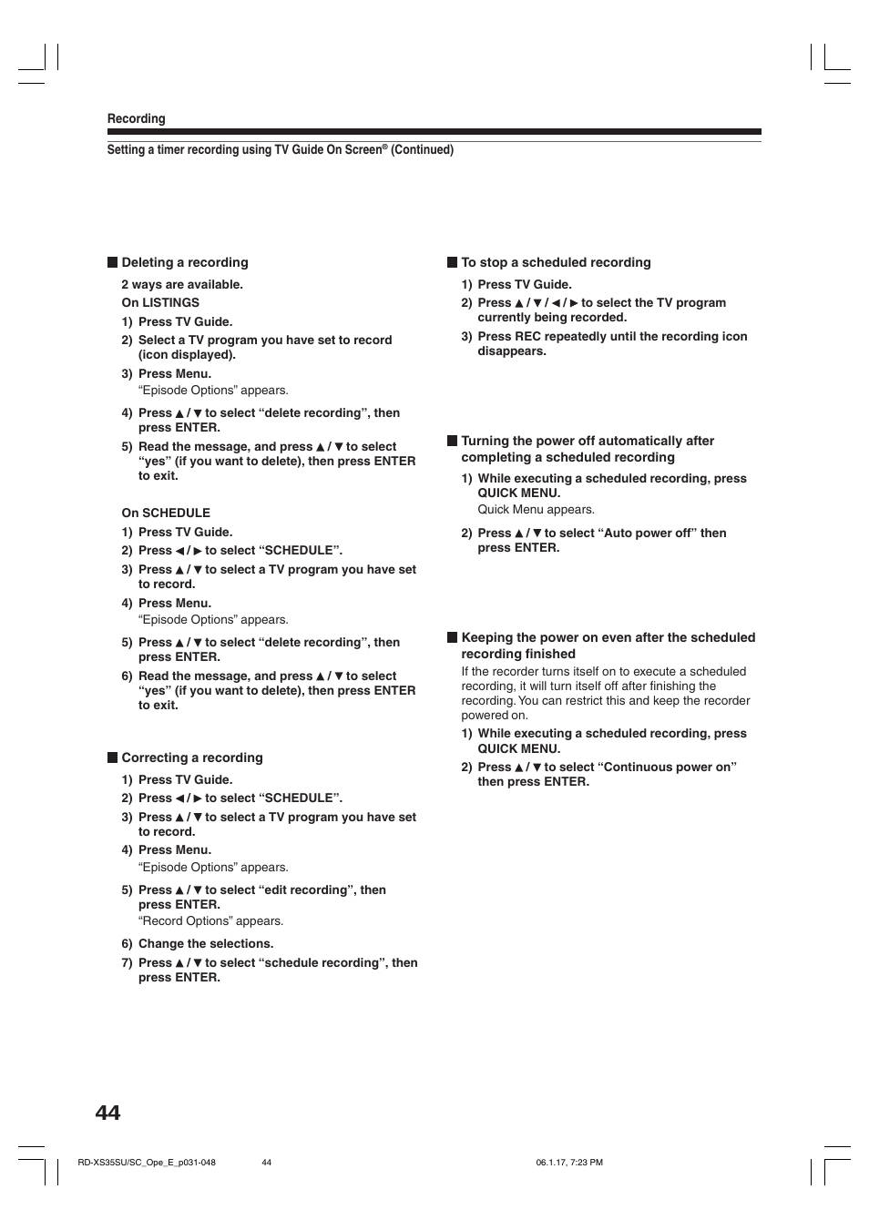 Toshiba HDD/DVD Video Recorder RD-XS35SU User Manual | Page 44 / 225