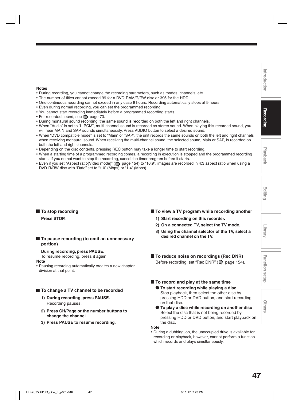 Toshiba HDD/DVD Video Recorder RD-XS35SU User Manual | Page 47 / 225