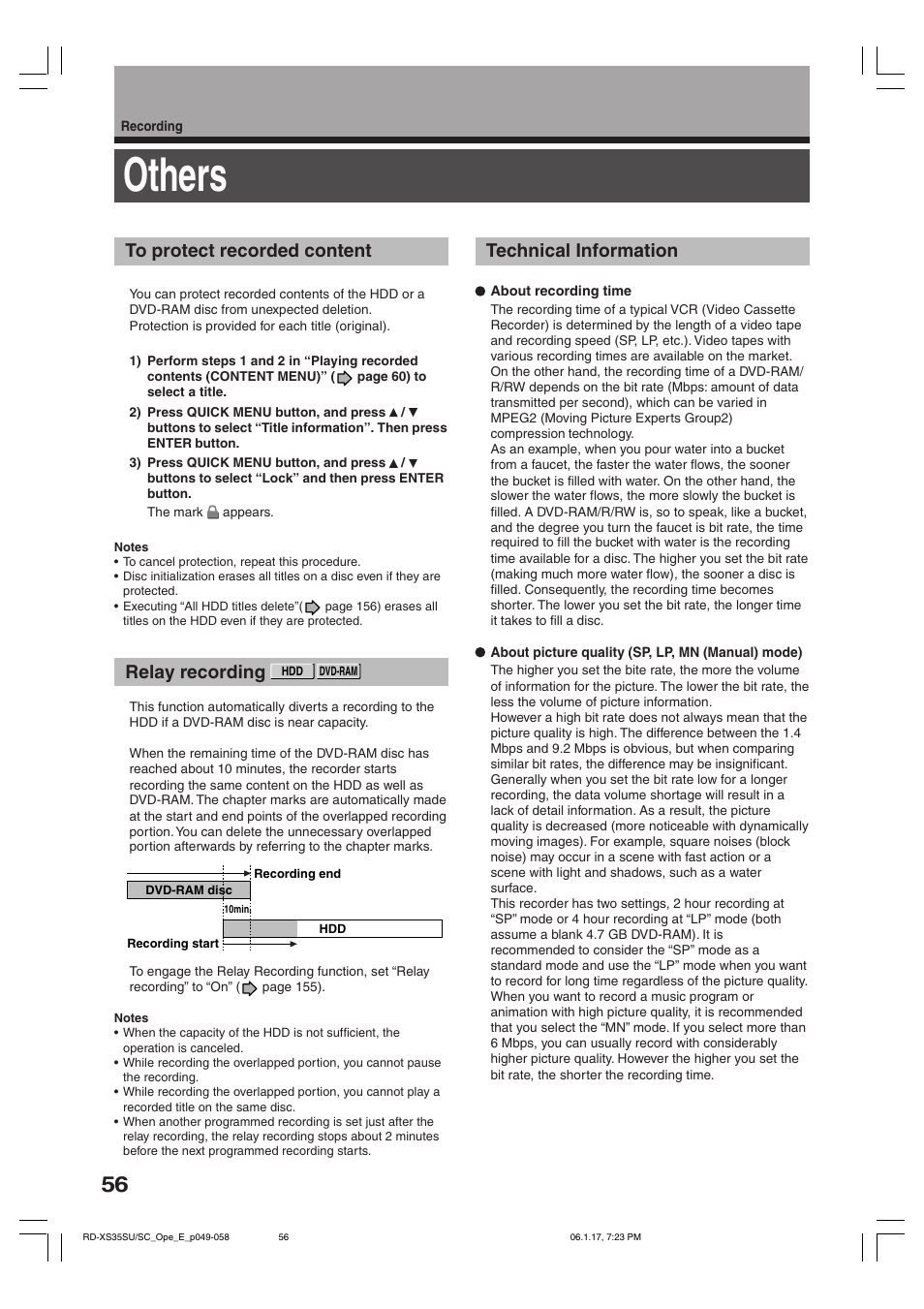 Others, Relay recording, Technical information | Toshiba HDD/DVD Video Recorder RD-XS35SU User Manual | Page 56 / 225