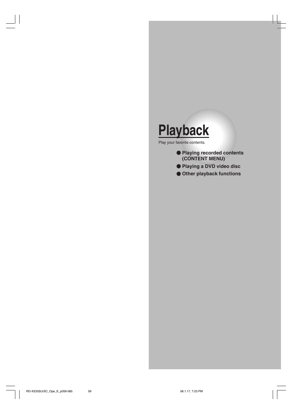 Playback | Toshiba HDD/DVD Video Recorder RD-XS35SU User Manual | Page 59 / 225