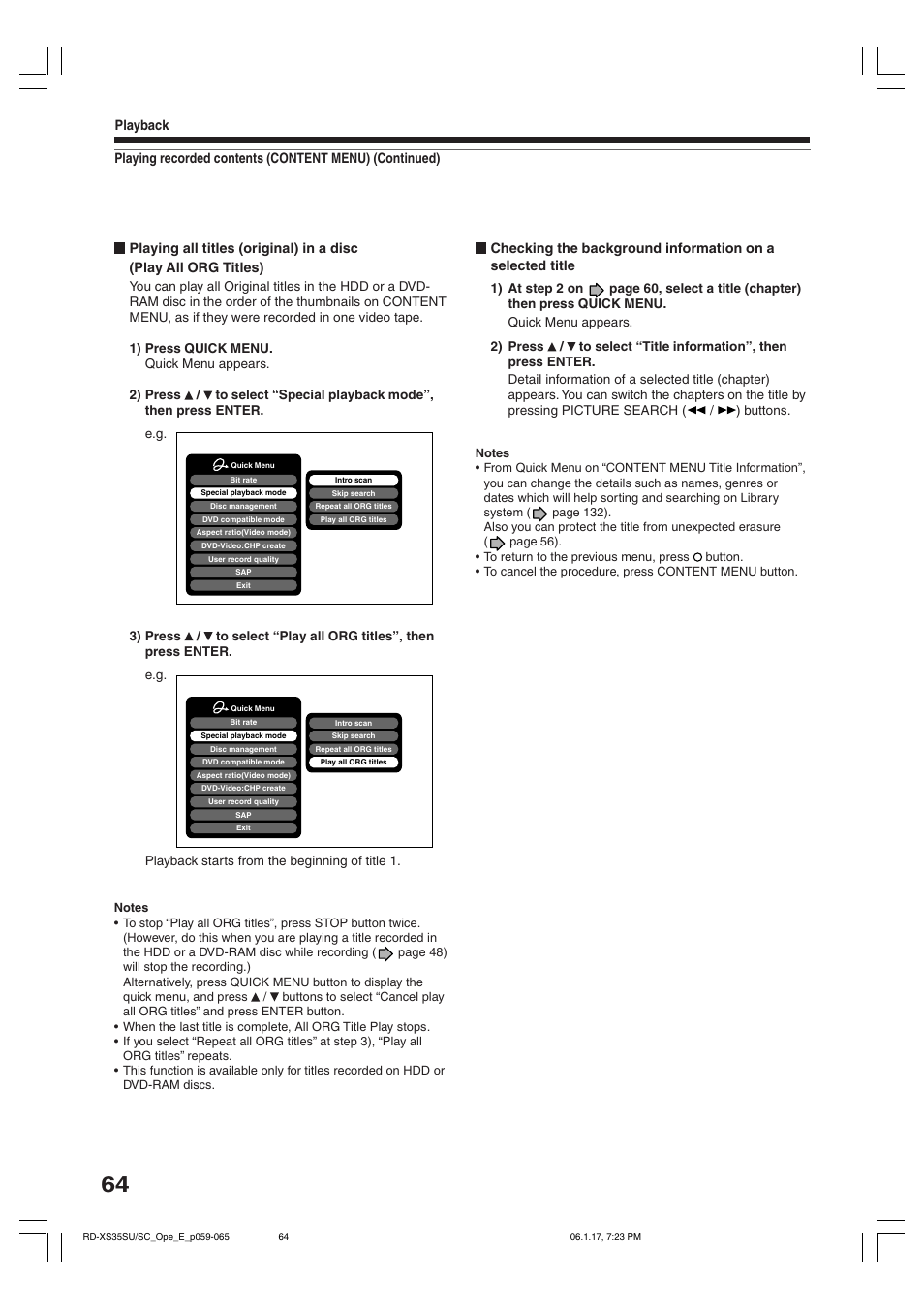 Toshiba HDD/DVD Video Recorder RD-XS35SU User Manual | Page 64 / 225