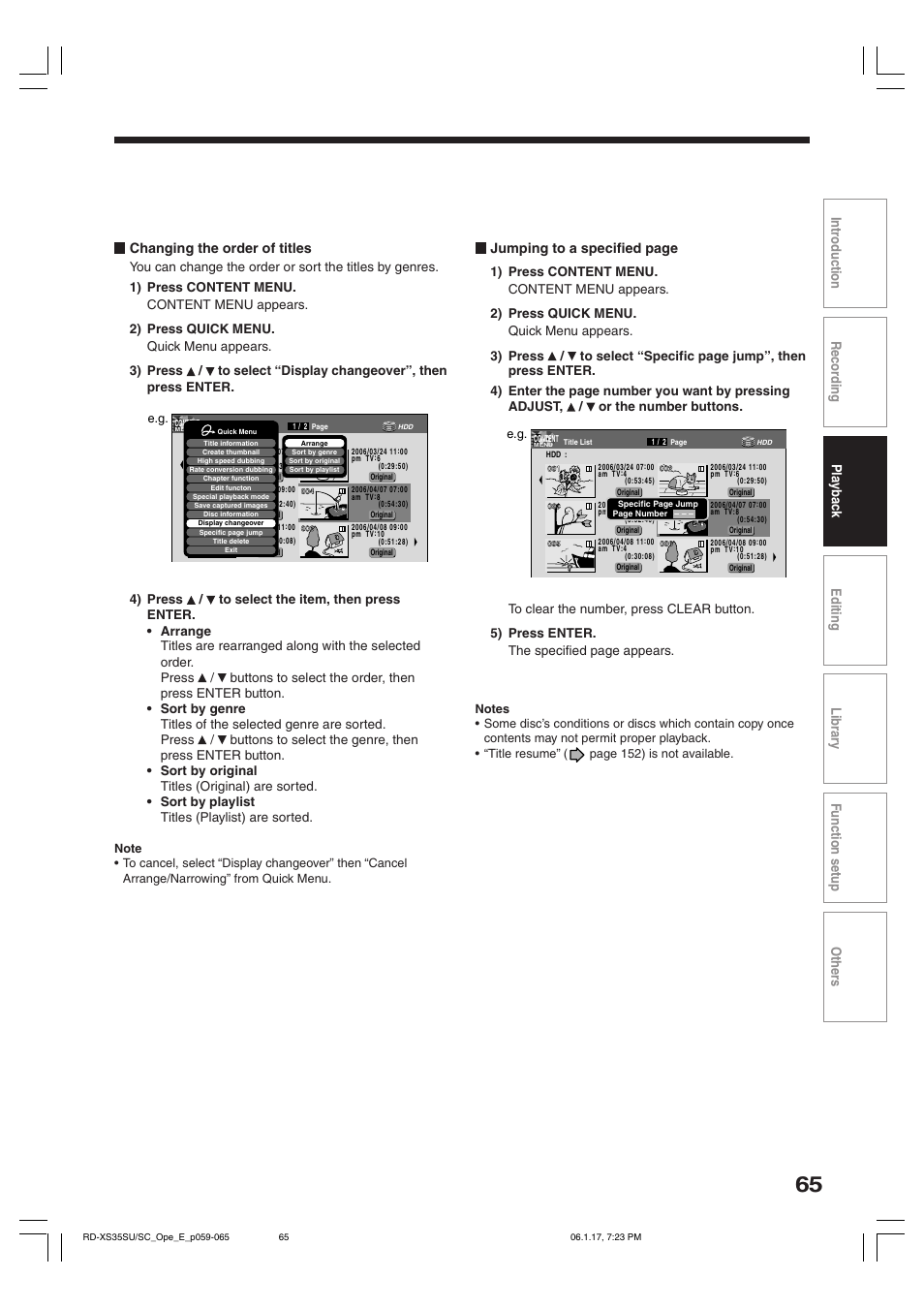 Jumping to a specified page | Toshiba HDD/DVD Video Recorder RD-XS35SU User Manual | Page 65 / 225
