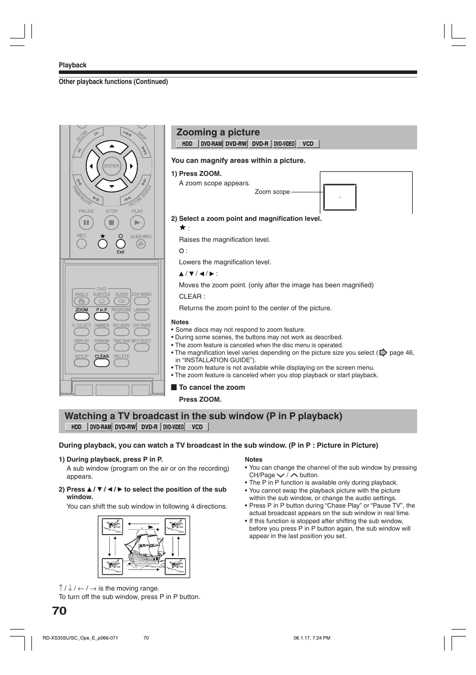 Zooming a picture | Toshiba HDD/DVD Video Recorder RD-XS35SU User Manual | Page 70 / 225