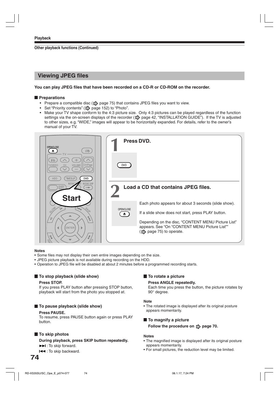 Start | Toshiba HDD/DVD Video Recorder RD-XS35SU User Manual | Page 74 / 225