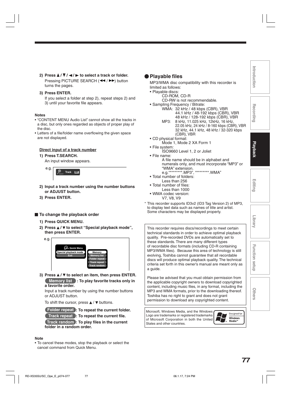 Playable files | Toshiba HDD/DVD Video Recorder RD-XS35SU User Manual | Page 77 / 225