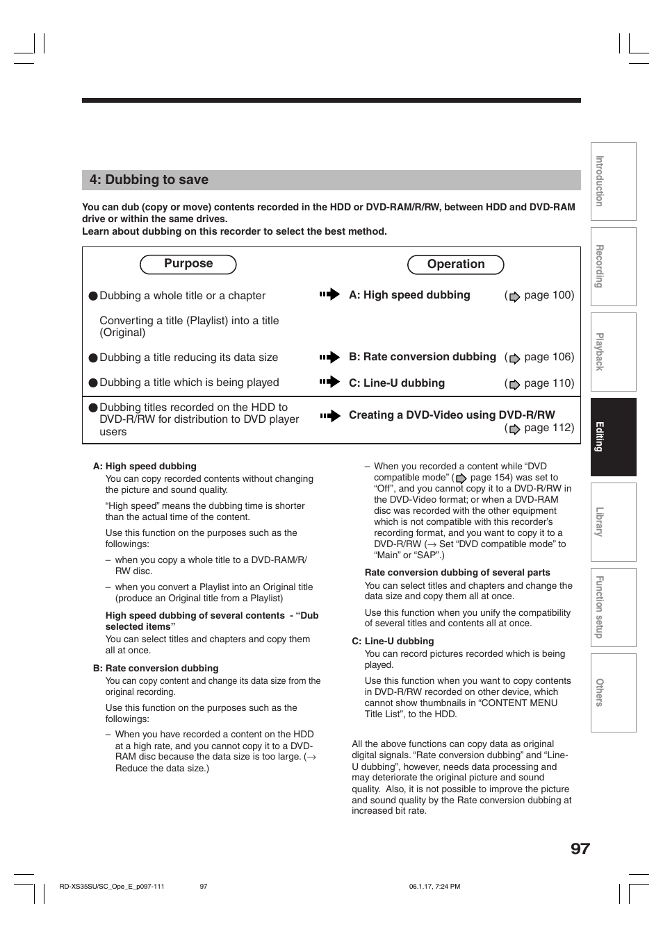 Dubbing to save | Toshiba HDD/DVD Video Recorder RD-XS35SU User Manual | Page 97 / 225