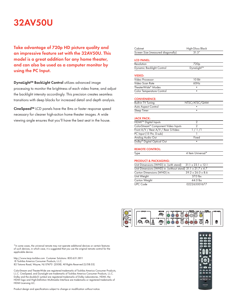 32av50u, Éèèlé | Toshiba 32AV50U User Manual | Page 2 / 2