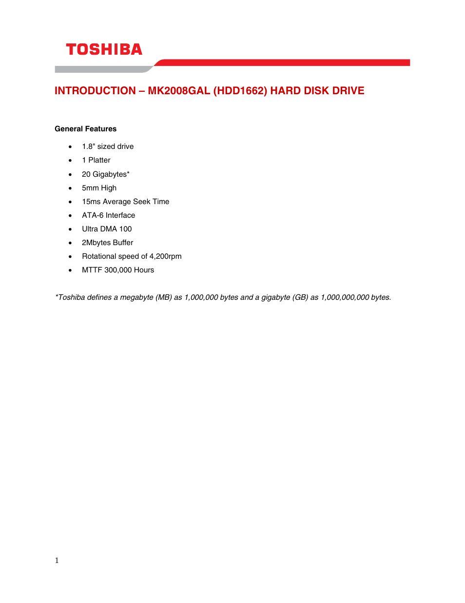 Introduction – mk2008gal (hdd1662) hard disk drive | Toshiba MK2008GAL User Manual | Page 3 / 9