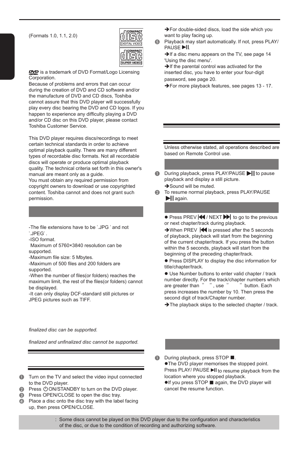 Playback from disc/playback feature, En g li s h | Toshiba DVD player SD3300KU User Manual | Page 14 / 28